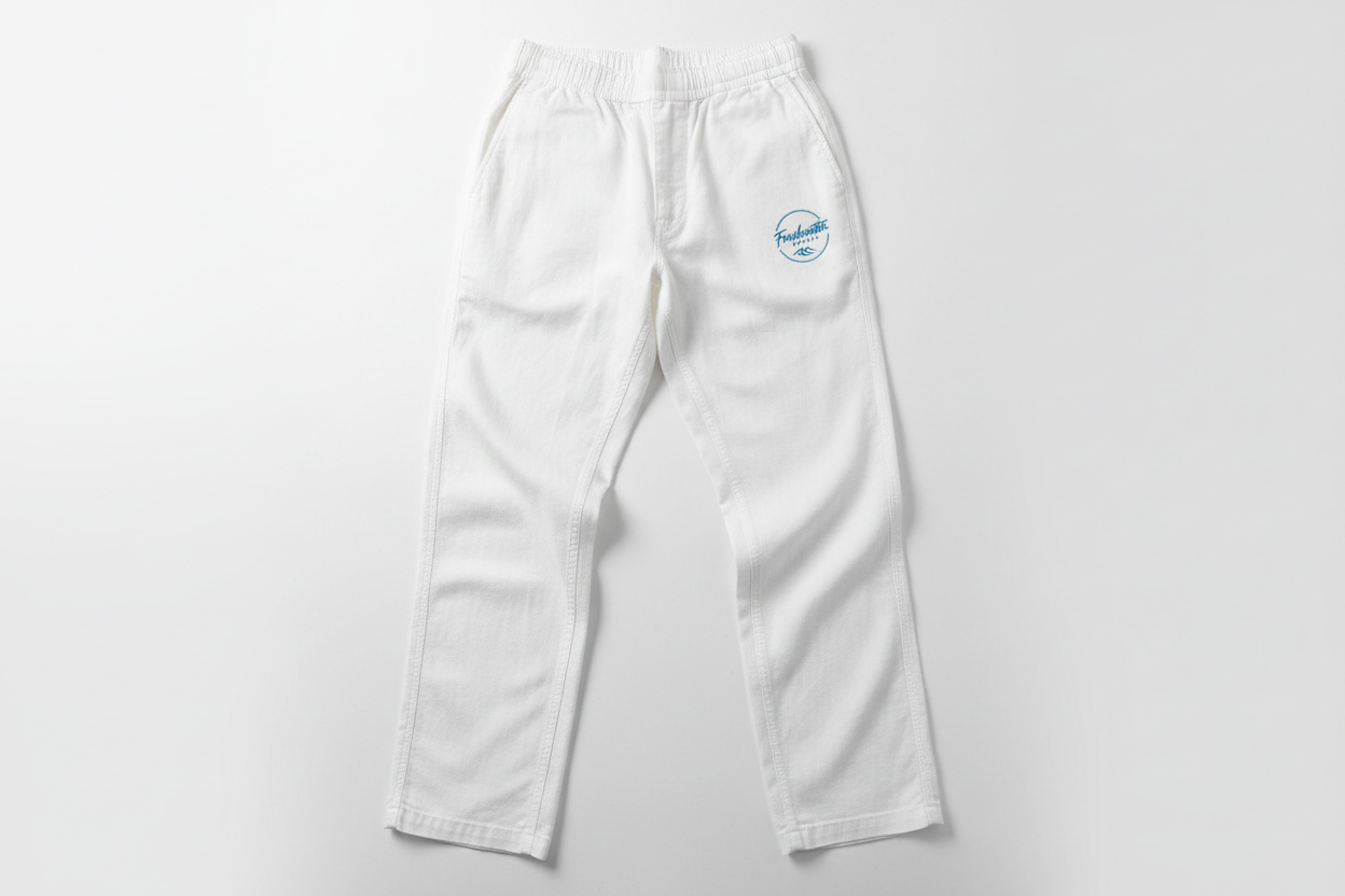Men's White Linen Pants with Logo "Freshwater Boards"
